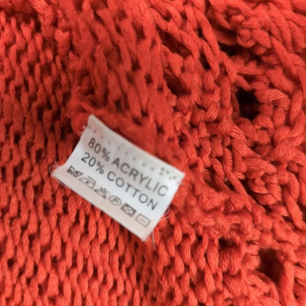Vintage Y2K Vigoss Bonwee Orange Open Knit Wrap Sweater Womens OS Crochet Boho